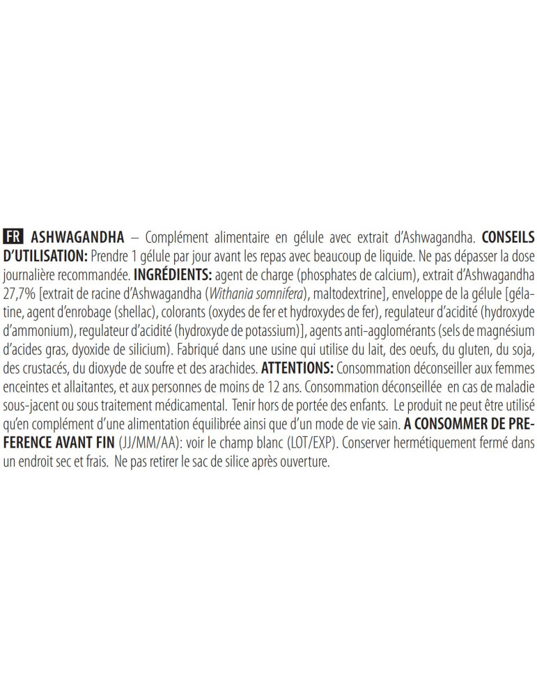 Complément Alimentaire BioTech USA Ashwagandha - Boîte De 60 Gélules - Date De Péremption 08/2027