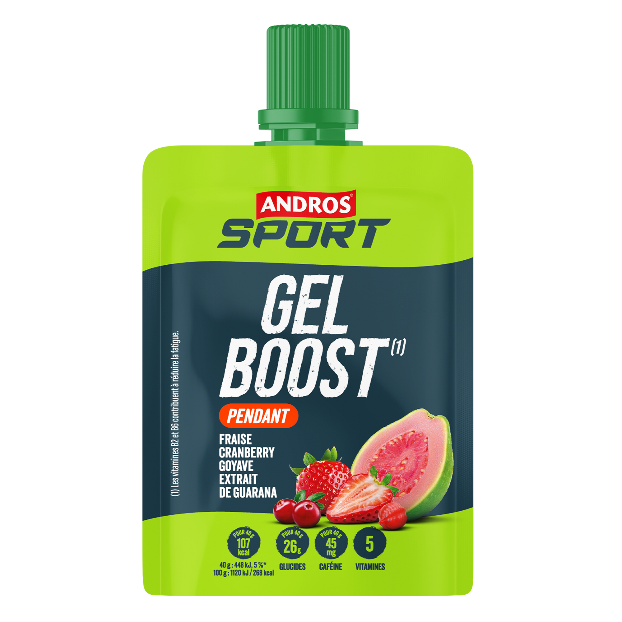 Andros Sport Vert Gel Énergétique Boost Fraise Cranberry Goyave - Image 2